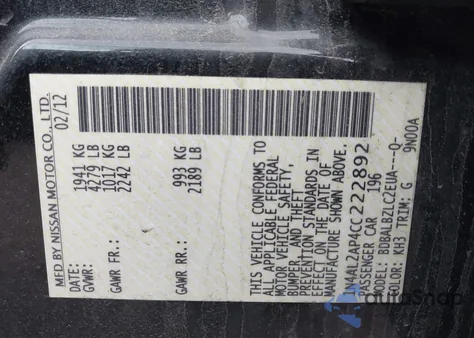 2012 Nissan Altima 2.5 S from USA, damaged, VIN 1N4AL2AP4CC222892